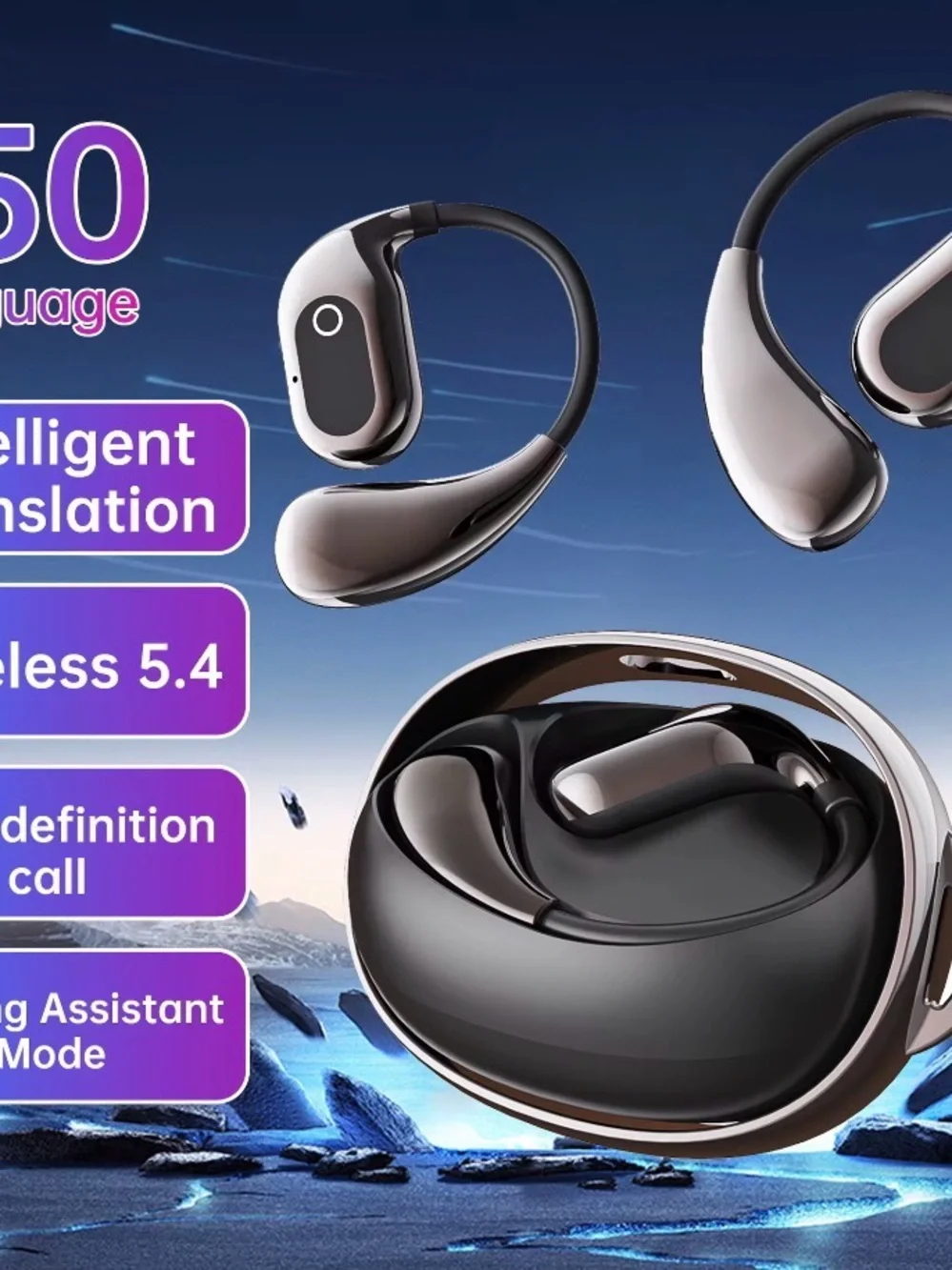 Earphones with AI translation. Over 144 Languages, USB-C fast charging.